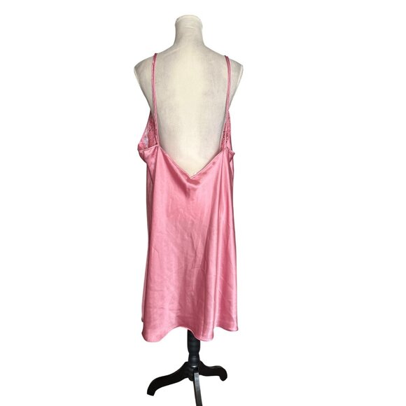Pink Lace-Trim Satin Nightgown By Intimate Pleasures Spaghetti Straps Open-Back - Picture 3 of 10